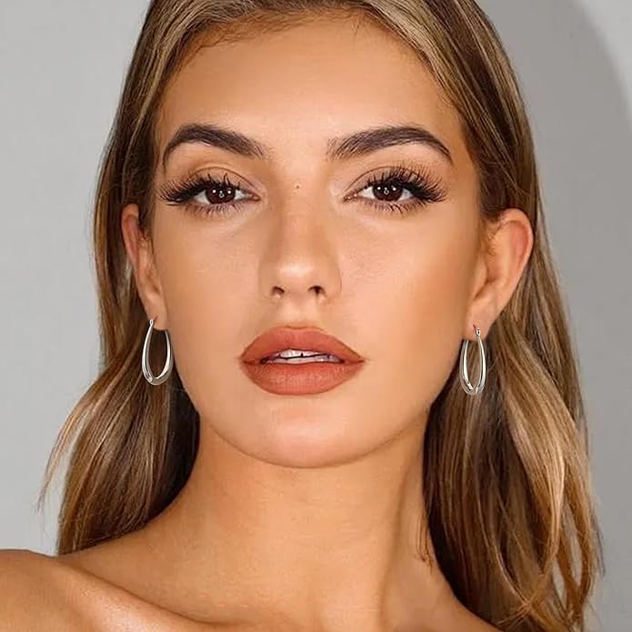 Gacimy Chunky Hoop Earrings for Women, 14K Gold Plated Oval Hoop Earrings with 925 Sterling Silver Post
