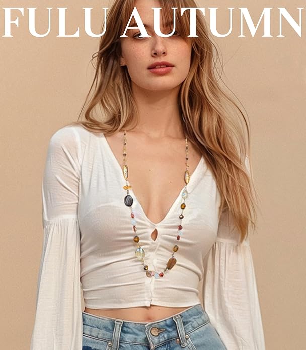 FULU AUTUMN Long Necklaces for Women Trendy Long Chunky Beaded Necklace Boho Fashion Costume Jewelry Mothers Day Gifts for Her