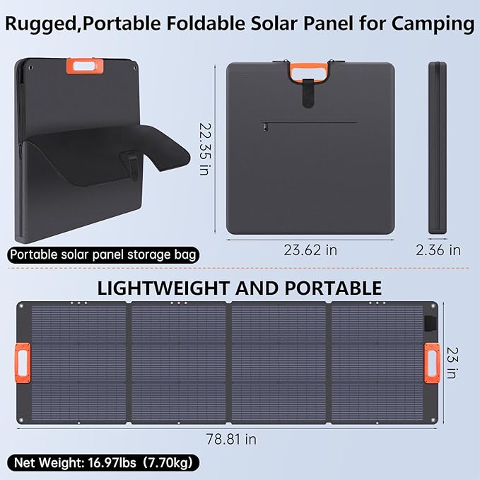 N-Type 16BB 200W Portable Solar Panel for Power Station ETFE Foldable Solar Panel High 25% Efficiency IP68 Waterproof Solar Panels Kit for Outdoor Camping RV Backuot