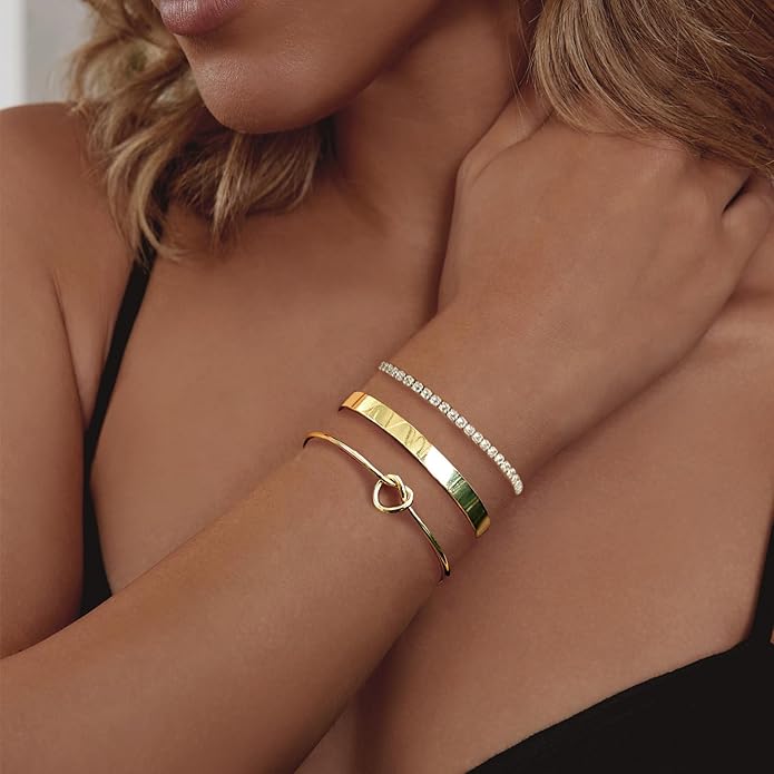 Gold Bracelets for Women 18k Gold Plated Bracelet Stack Bangle Cuff Bracelet Set for Women Non Tarnish Beaded/Paperclip/Cuban Link Chain Bracelets Jewelry for Women Trendy