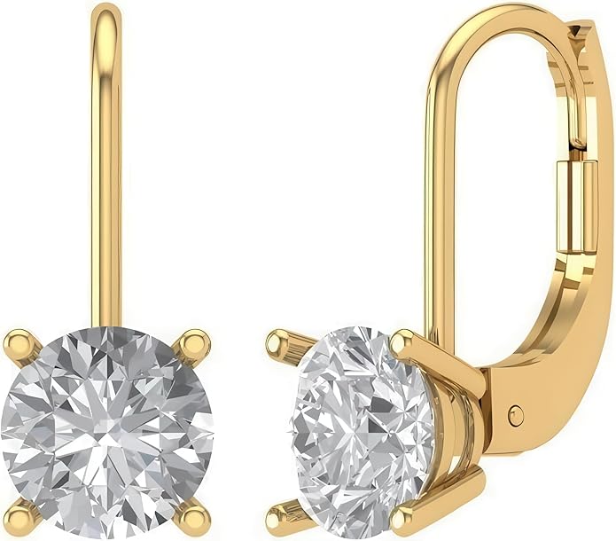 14K White Gold Moissanite Earrings Men & Women, Solid Gold Simulated Diamond and Lab Diamonds Studs for Men & Women, 1ct - 2ct Round, Princess, Heart, Halo Cut, Dangle, Lever or Screw Back Earrings, VVS1, D Color, Pink or Blue - Luxury Gift Box
