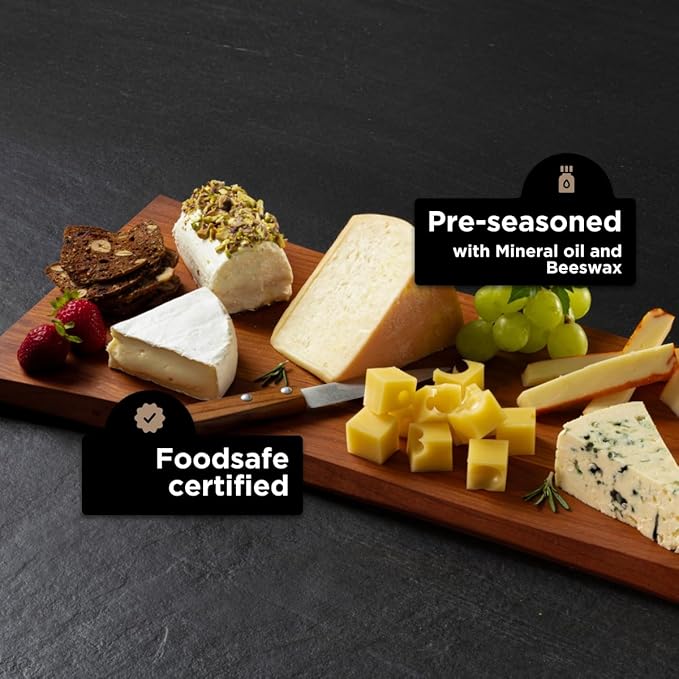 Large Charcuterie Board - Cherry Wood Serving Board with Handles - Perfect Live Edge Design for Displaying Cheese, Bread, Fruit - Modern Wood Charcuterie Board for Parties - 24x9x0.75 inches