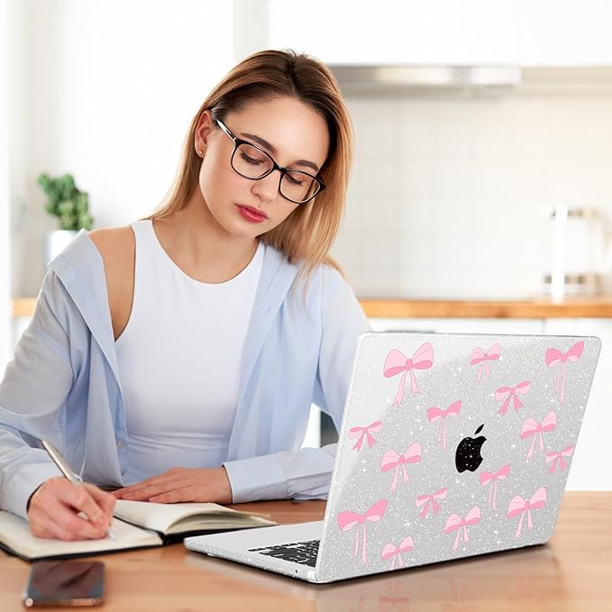 Teryeefi Compatible for MacBook Air 13.6 inch Case 2024-2022 Release Model A3240 A3113 A2681, Protective Plastic Hard Shell Case Cover for MacBook Air M2 M3 M4 13 inch, Pink Ribbon Bows-106