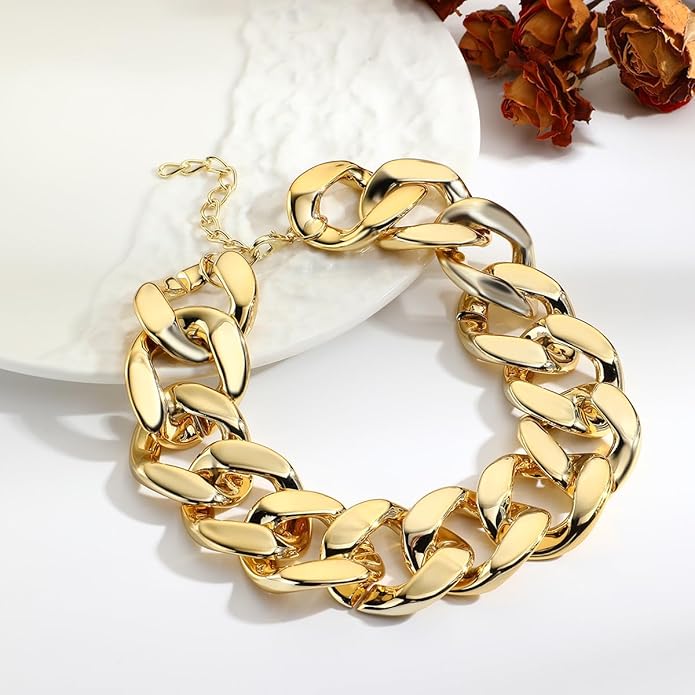 YOOESTORES82 Acrylic Gold Chunky Chain Necklace Earrings Set for Women,Punk Short Thick Wide Cuban Link Choker Necklaces Trendy Drop Dangle Earring Jewelry Set