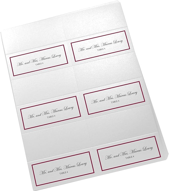 Single Line Border Printable Place Cards, Burgundy (Choose Color), Set of 60 (10 Sheets), Laser & Inkjet Printers - Wedding, Party, Dinner, and Special Events - Made in the USA