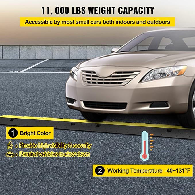 VEVOR Cable Protector Ramp, 4 Packs 2 Channels Rubber Modular Speed Bumps Rated 11000 LBS Load Capacity, Protective Wire Cord Ramp Driveway Rubber Traffic Speed Bumps Hump Cable Protector