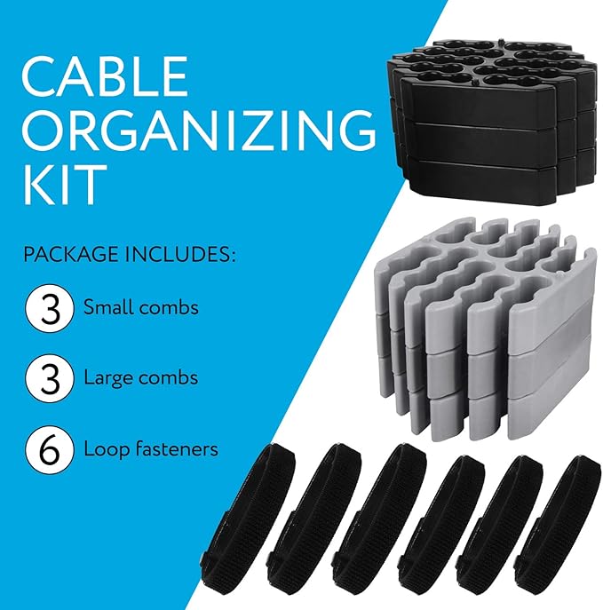 IMPRESA Cable Comb Organizer Kit - Includes 6 Straps & 6 Inserts - Cable Management Tool for Cat6a & Ethernet Wires - Neat Wire Organizer for Home or Network Setup