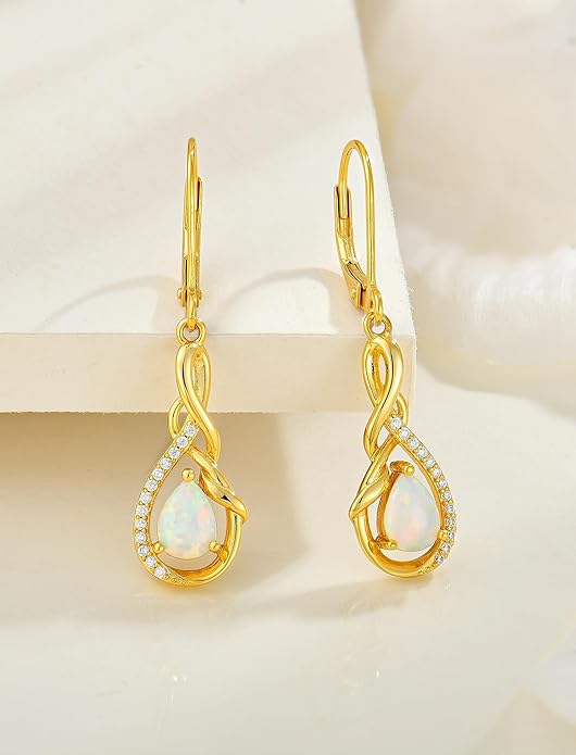 Starchenie Infinity Dangle Drop Earrings Sterling Silver Leverback Earrings Gemstones Twisted Jewelry