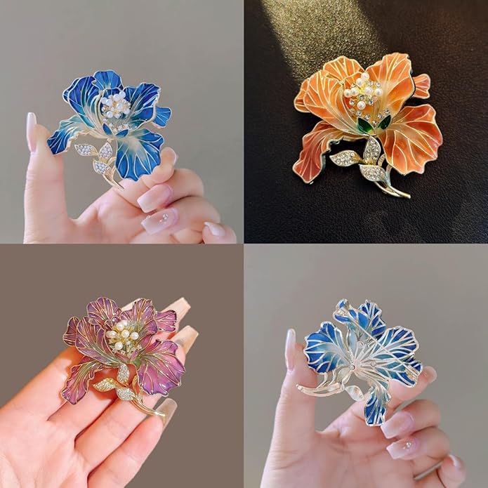 3Pcs Peony Flower Brooch Pin for Women Elegant Enamel Floral Brooch Set Dainty Cubic Zircon Pearl Lapel Pins Flower Pins for Clothes Hat Dress Accessories Prom Jewelry