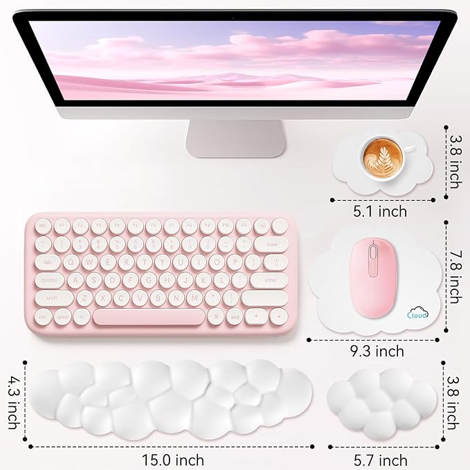 Cloud Wrist Rest for Computer Keyboard, 4-in-1 Memory Foam Leather Cloud Keyboard Wrist Rest and Mouse Pad Set with Ergonomic Support for Arm and Palm Cushion, Gaming/Work Setup, White