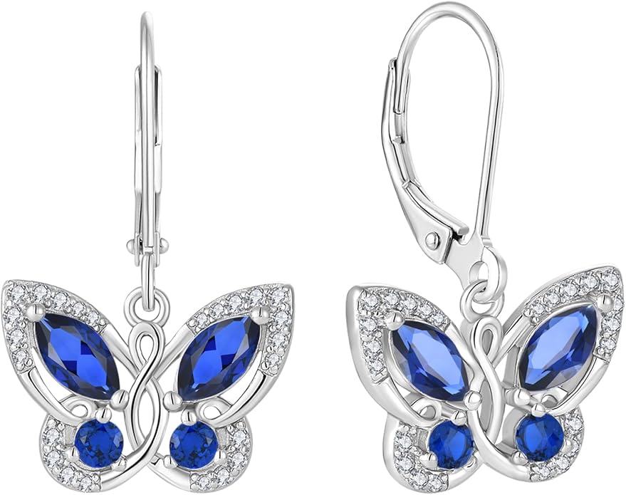 Starchenie Butterfly Earrings for Women 925 Sterling Silver Leverback Earrings Birthstone Butterfly Jewelry Gifts