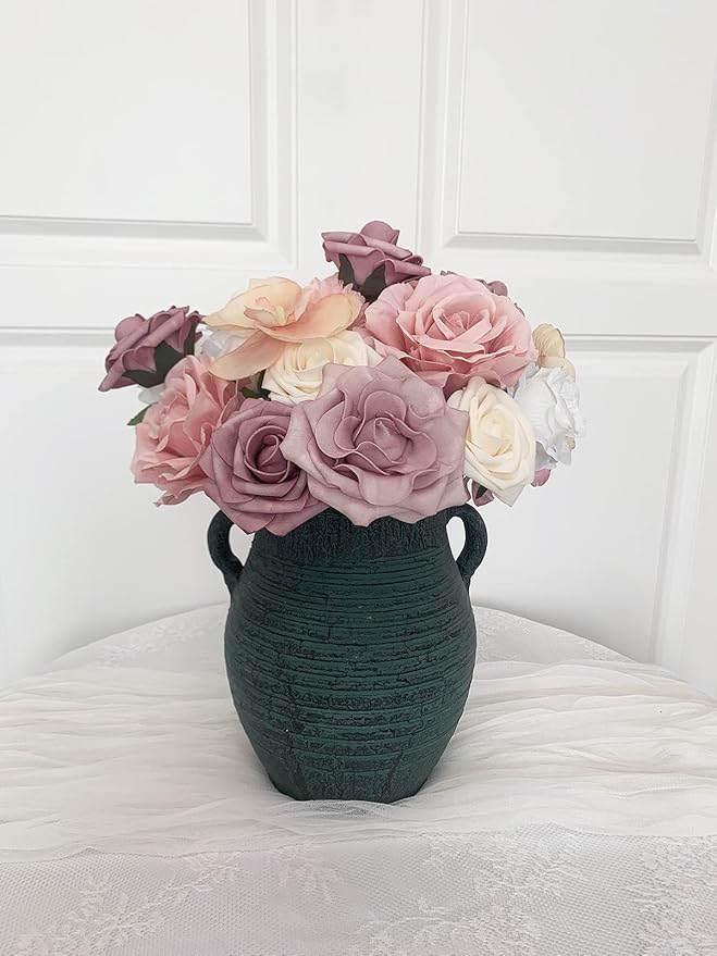 Roses Artificial Flowers Pink Bouquet Combo Box Set Fake Flower Bulk for DIY Bridal Wedding Shower Decorations Centerpieces for Table Faux Floral Arrangement for Party Home Decor Indoor