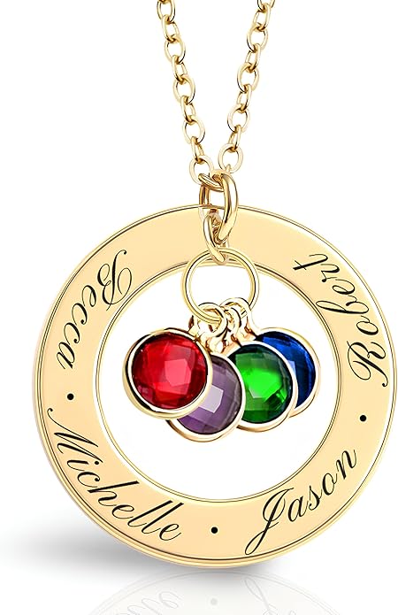 Birthstone Necklace for Mom Jewelry for Women Grandma Necklace Personalized Mothers Day gifs Necklace with 2 Children Kids Names -CIR-BSN