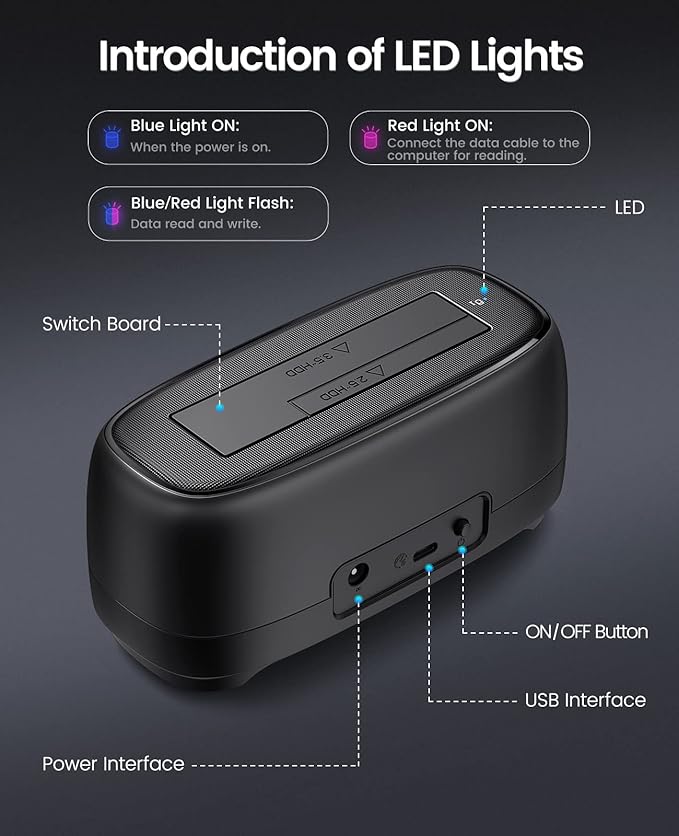 ORICO Hard Drive Docking Station for USB C 2.5”/3.5” SSD HDD SATA I II III External Hard Drive Dock 22TB 2 in-1 Type C to USB A Cable (DD18C3)