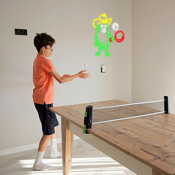 Funny Cucumber Neon Sign for Wall Decor Ping Pong Neon Light Striking Cowboy Hat Light Up Sign Interesting Sport Led Light Sign for Classroom Gym Bedroom Table-tennis room (16.5 * 12.6 In)