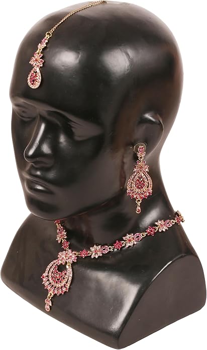 Touchstone Indian jewelry sets for women maang tikka wedding guest gold necklace bollywood jewellery set pageant elegant prom bride accessories western crystal chunky rhinestone necklaces