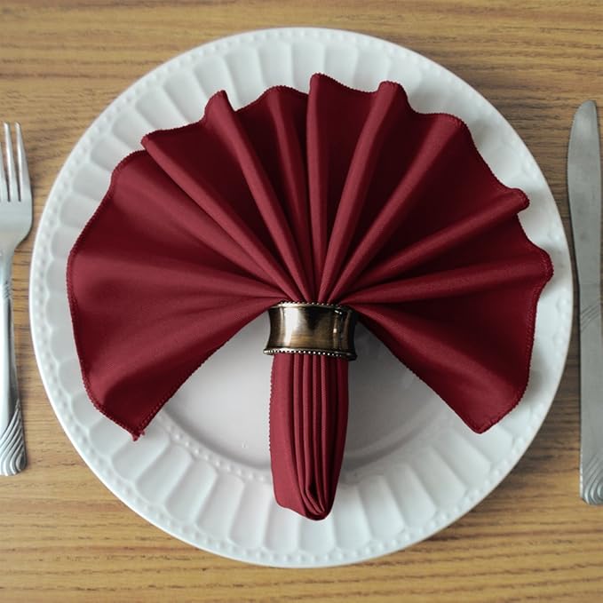 TableLinensforLess 17"x17" Polyester Cloth Napkins, Set of 12 (Wine Red) | Easy-Care, No-Iron Finish, Superior Color Retention, Machine Washable