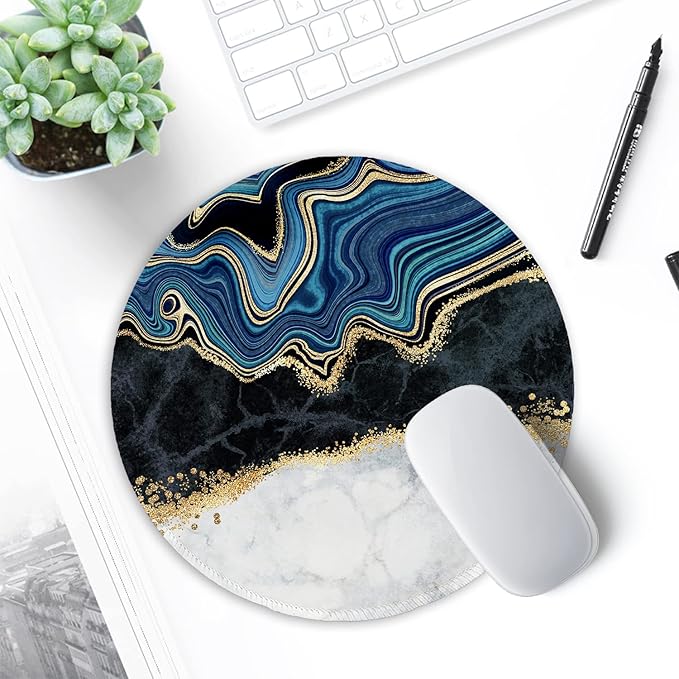 ITNRSIIET Round Mouse Pad with Stitched Edge Premium-Textured Waterproof Non-Slip Rubber Base Desktop Protection Mat Diameter 8.7 inches, Abstract Art Marble