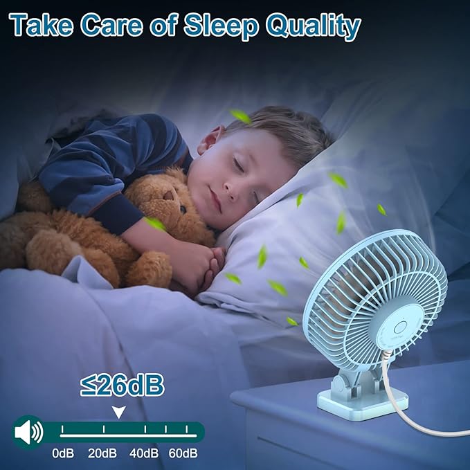 JZCreater USB Desk Fan, Portable Fan Mini, 3 Speeds Desktop Table Cooling, Plug in Power, Rotation Strong Wind, Quiet Personal Small Fan for Home Desktop Office Travel Bedroom, Sky Blue
