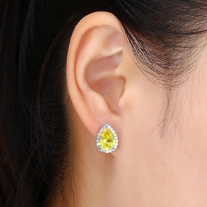 YOMELA Cubic Zirconia Earrings Studs, Halo CZ Birthstone Simulated Diamond Stud Earrings for Women