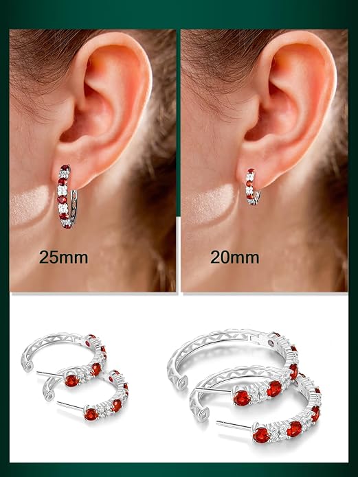Women's Huggie Hoops with Birthstone 925 Sterling Silver Huggie Stud Hypoallergenic 14K Gold Plated Moissanite Earrings -Emerald Sapphire Ruby Hoop Earrings, Size 20 25mm