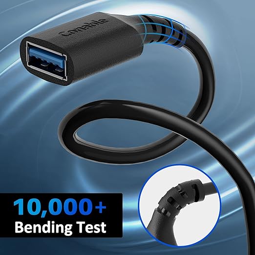 3 Pack USB 3.0 Extension Cable 12 Feet, USB A Male to Female Extender Cord, 5Gbps Data Transfer for Webcam, Printer, Keyboard, Mouse, Flash Drive, Hard Drive, Controller, Black Cable with 5 Cable Ties