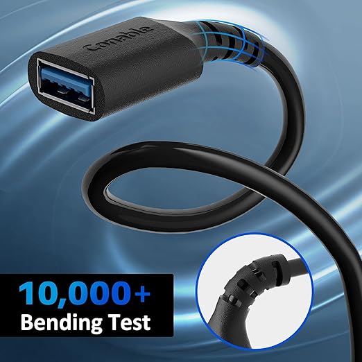 3 Pack USB 3.0 Extension Cable 10 Feet, USB A Male to Female Extender Cord, 5Gbps Data Transfer for Webcam, Printer, Keyboard, Mouse, Flash Drive, Hard Drive, Controller, Black Cable with 5 Cable Ties