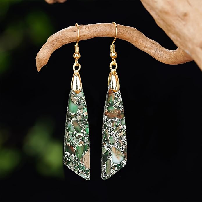 Boho Women Natural Stone Earrings Unique Healing Imperial Jasper Gemstone Energy Hypoallergenic Lightweight Dangle Drop Earrings Multiple Styles Earrings Jewelry for Birthday Party Gift