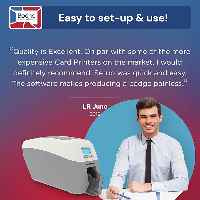 Bodno Magicard 600 Dual Sided ID Card Printer & Complete Supplies Package ID Software - Silver Edition