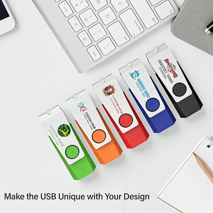 Customizable Flash Drives 1GB, Wooolken Personalized USB 2.0 Drive 10/20/50/100 Pack, Custom Thumb Drive Engraved Logo USB Drive (Mixcolors)