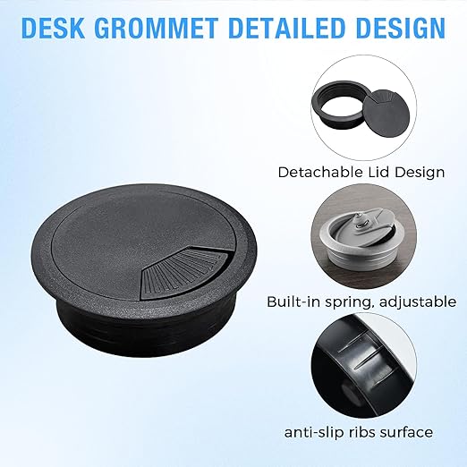 Desk Grommet 2-3/8" (60 mm), Desk Cord Hole Cover, Cable Grommet ABS Plastic, Desk Hole Grommet for Office and Home Table Cable, Detachable Adjustable Cable Cord Organizer (White 2 Pcs)