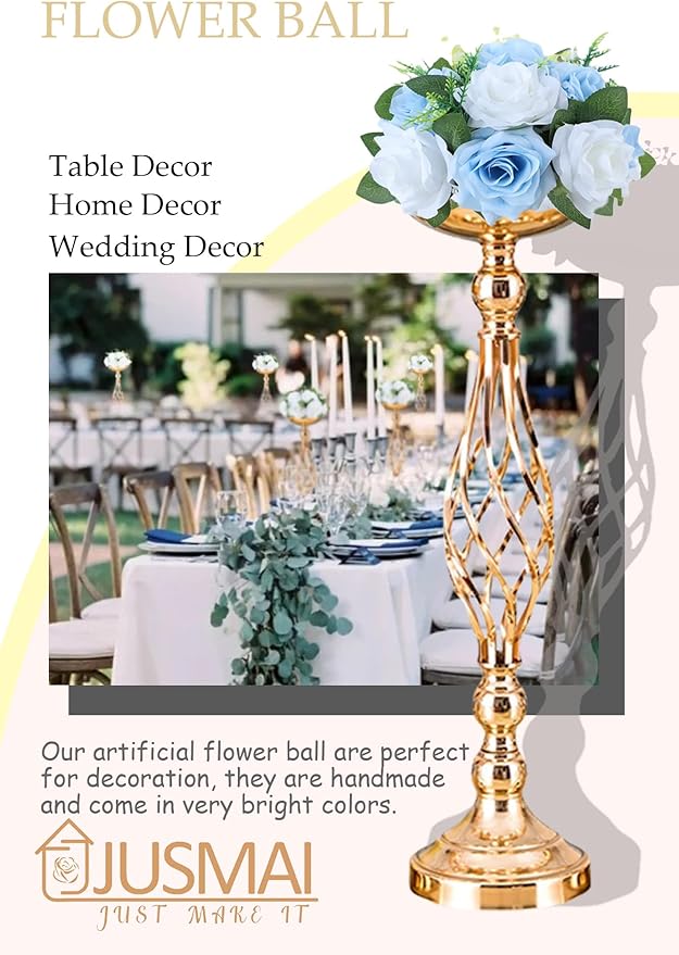Artificial Flowers Ball 4 Pcs Light Blue White Flowers Wedding Table Centerpiece Table Decorations Flower Arrangement for Table Flowers centerpieces Wedding Flowers Wedding centerpieces