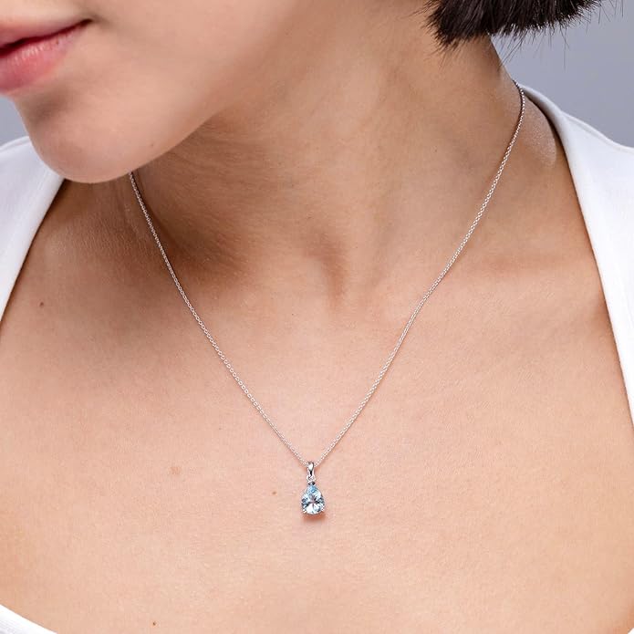 Angara Natural Aquamarine Solitaire Pendant for Women | Pear-Shaped Aquamarine Solitaire Pendant in 14K Solid Gold/Silver/Platinum With 18" Chain | March Birthday, Gemstone Jewelry Gift