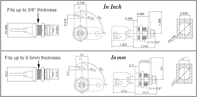 Admiral Locks Tubular Cam Lock, Keyed Alike Removable Key RV Compartment Storage Lock Cabinet Locks (Chrome Pack of. 10, 5/8" 90°)
