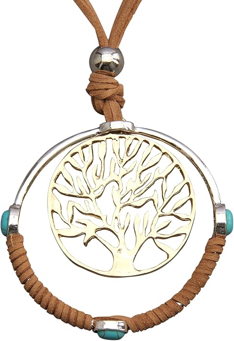 GelConnie Boho Necklaces for Women Vintage Silver Circles Long Pendant Necklace Cowgirl Sweater Necklace Adjustable Leather Choker Necklace for Women