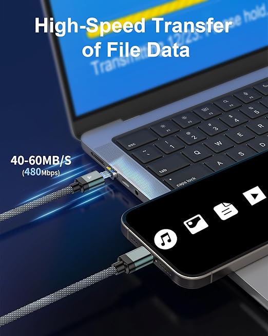 ZBF 100W USB C Magnetic Charging Cable, 2 in 1 Charger Cable for Type C(3 Pack, 4/6.6/6.6FT) 480Mbps Data Transfer, 5A Fast Charging for Phone 17 16 15,14,13 Pro Max, MacBook Pro,Pad,Galaxy S22,Pixel
