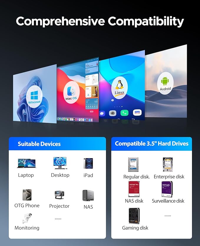 ORICO RAID 5 Bay HDD Enclosures USB 3.0 Push-Pull Mounting for 3.5-inch HDD, Max 110TB, External Direct Attached Storage 8 RAID Modes Supported 9858RU3