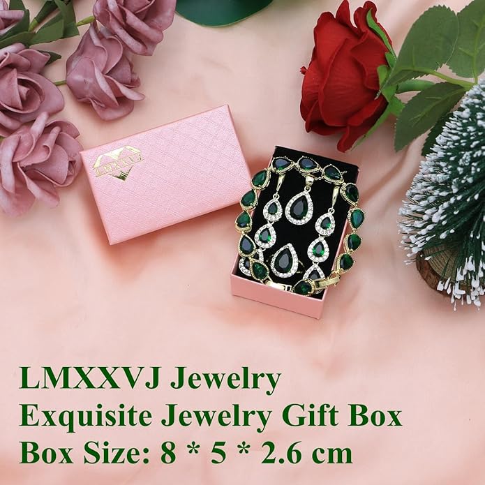 LMXXVJ Necklace Long Earrings Bracelet Set, White Gold Plated Created Blue Sapphire Jewelry Set Wedding Party Gift Jewelry for Women Bridal Bridesmaid