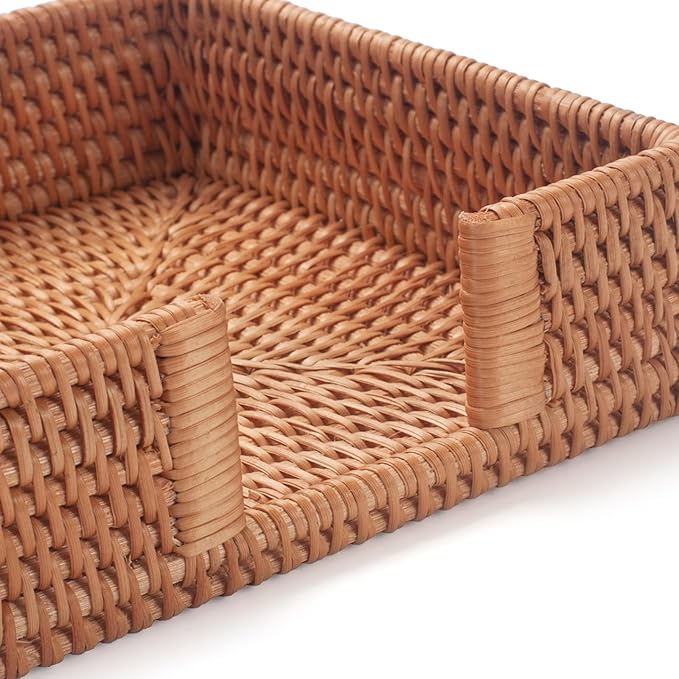 Rattan Napkin Holder Square, Napkin Holders for Paper Napkins, 7.5" x 7.5" x 2.5", Wicker Napkin Tray, Woven Guest Towel Holder for Restaurant/Kitchen/Bathroom Napkin Holder for Table