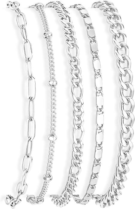 Gold Bracelets Set for Women Non Tarnish Trendy,14K Gold Plated Dainty Stackable Paperclip Cuban Link Chain Bracelets, Simple Cute Cuff Bracelets Jewelry Set Adjustable 7"+2"