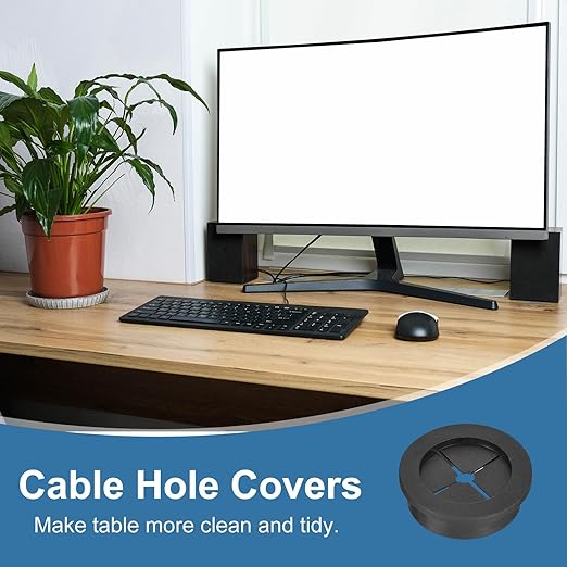 uxcell 4Pcs Cable Cord Grommet, 1-3/8"(35mm) Rubber Desk Grommets Wire Pass Through Hole Cover with Marked Cable Ties for Home Office Cable Wire Protection, Black
