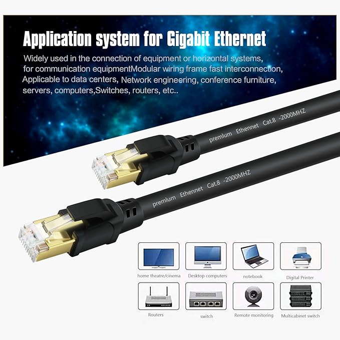 YixHG CAT 8 Ethernet Cable 400 ft, Internet Network Cord, 40Gbps 2000Mhz LAN Wires, High Speed SSTP LAN Cables with Gold Plated RJ45 Connector for Router, Modem, Gaming, Xbox (400 ft)
