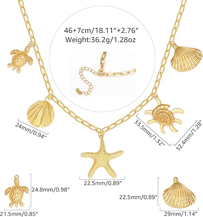 MISS RIGHT Dainty Gold Evil Eye Hamsa Hand Coin Lucky Charm Pendant Necklace for Women Trendy Vintage Paperclip Chain Sun Moon Clover Flower Chunky Charm Necklace Jewelry Gifts