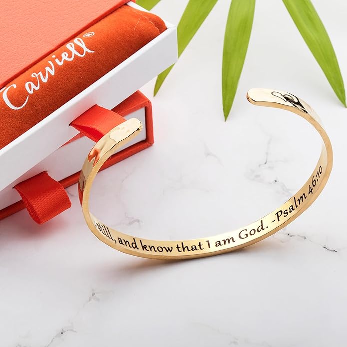 Carviell Engraved Cuff Bracelets for Women – Inspirational, Friendship, Love, Mom, Daughter, Sister, Christian, Graduation, Memorial & Wedding Gifts – 80+ Phrases – Stainless Steel, Gift-Ready