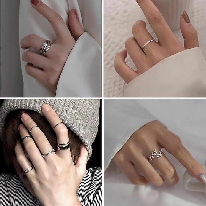 FAXHION 12 PCS Dainty 14K Gold Rings for Women, Eternity Open Chunky Twist Simulated Diamond Criss Cross Designs, Non Tarnish Gold Plated Stacking Thumb Ring, Perfect for Wedding Bands Size 5-11