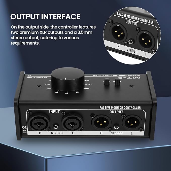Passive Monitor Controller,Mute Control Large Control Knob Passive Stereo Monitor Controller,Pure Signal Passive Volume Controller,for Studio Monitor