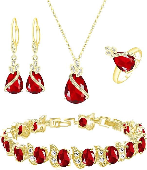 LMXXVJ Jewelry Set for Women,Teardrop Cubic Zirconia Necklace Earrings Adjustable Ring Bracelet Jewelry Set Formal Jewelry Gift