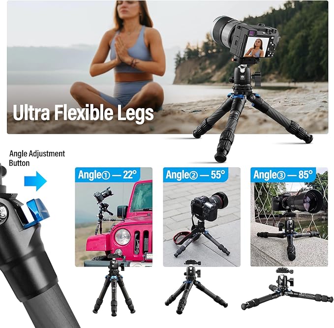 SIRUI Carbon Fiber Travel Tripod with 360° B-00K Arca-Swiss Ballhead, Mini Desktop Tripod for Mirrorless Cameras, Folded Height 12.1", Max Height 16.6″