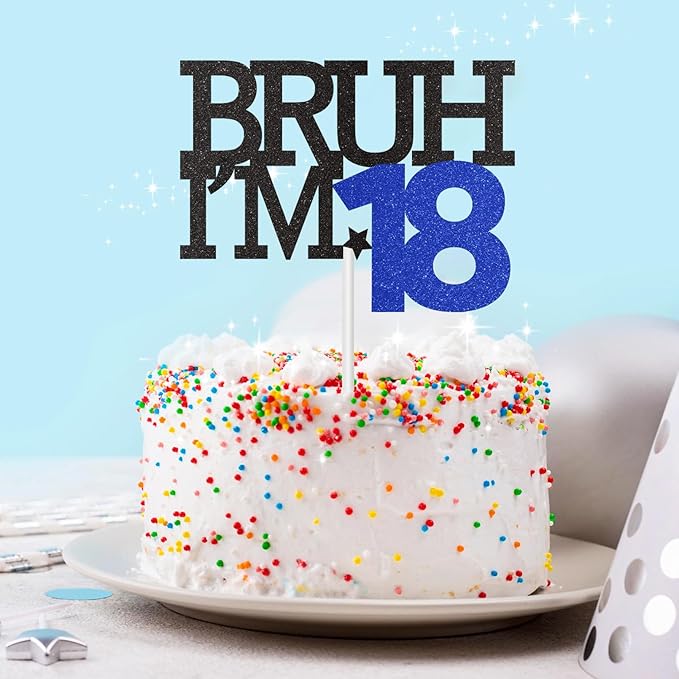 Bruh I'm 18 Cake Topper, 18th Birthday Decorations for Boy, Glitter Funny 18th Birthday Cake Topper, Bruh 18 Year Old Birthday Party Decoration Supplies