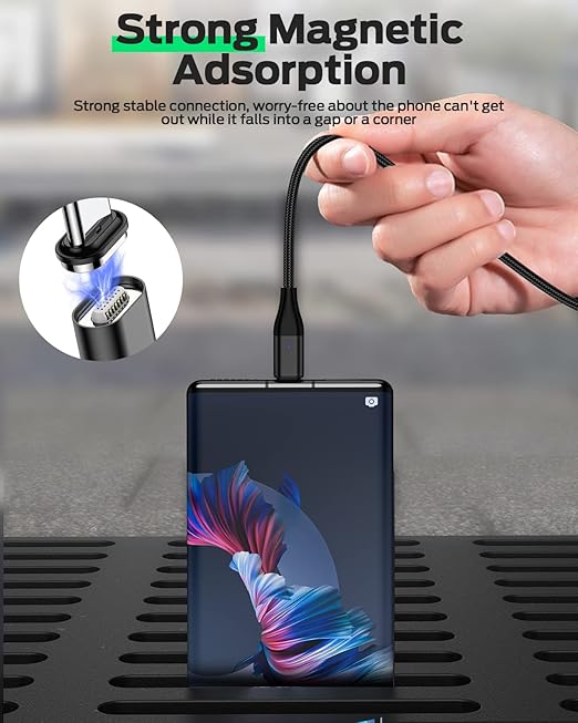 YKZ 3 in 1 Magnetic USB C to C Cable, Magnet Charging Cable, [3.3FT+6.0FT] PD 60W Fast Charger Nylon Braided Cord Compatible with Type C and Android Devices (Black)
